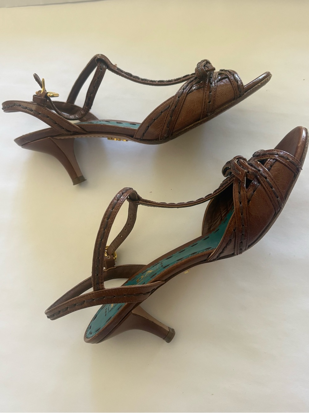 Prada Vintage Y2K Brown Leather Knot Slingback kitten Heels - Women - Picture 6 of 6